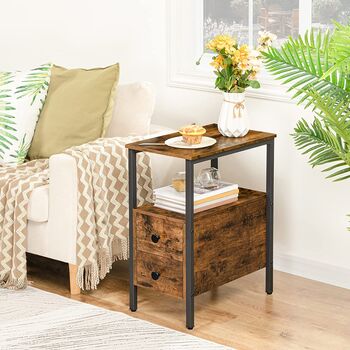 Narrow Side Table Bedside Table Shelf With Two Drawers, 3 of 9