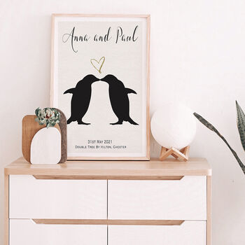 Personalised Penguins Wedding Print, 4 of 5