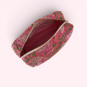 Xl Toiletry Bag | Quilted Cotton Large Wash Bag | Pink Garden Floral Block Print, 5 of 5