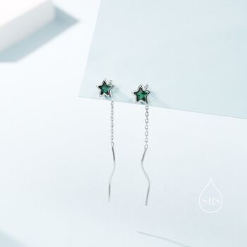 Emerald Green Star Bezel Cz Crystal Threader Earrings, 2 of 10