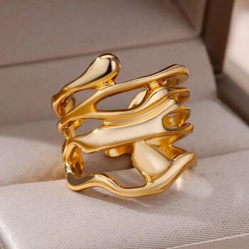 Abstract Fluid Wrap Wide Adjustable Band Gold Or Silver Ring, 4 of 5
