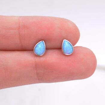 Sterling Silver Opal Droplet Stud Earrings, 7 of 12