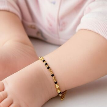 Gold Plated Three Ball Black Bead Kids Nazar Bracelet, 2 of 6
