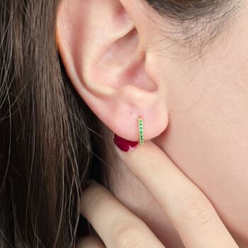 Emerald May Birthstone Small Huggie Hoop Earrings, 3 of 5