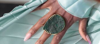 ‘Absolute’ Green Gemstone Gold Plated Statement Ring, 8 of 9