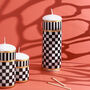 G Decor Black And White Checkered Candles With Gold Accent, thumbnail 1 of 2