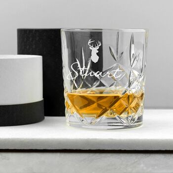 Personalised Stag Crystal Glass Whisky Tumbler, 2 of 5