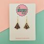 Royals / Dark Blue, Gold And Pink Glitter Christmas Tree Earrings, thumbnail 1 of 2