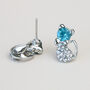 Blue And White Crystal Cat Stud Earrings, thumbnail 2 of 3