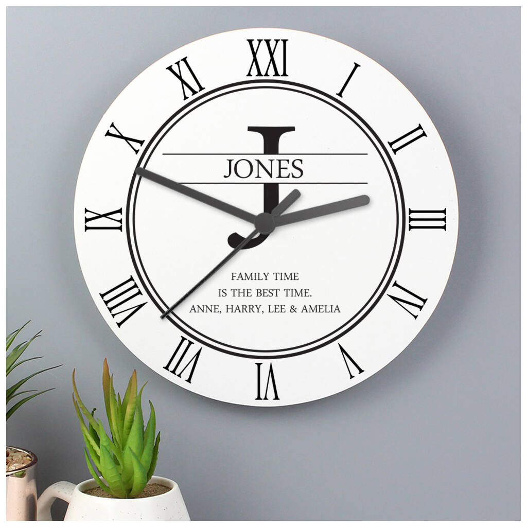 Personalised Family Name And Initial Wooden Wall Clock, 1 of 4