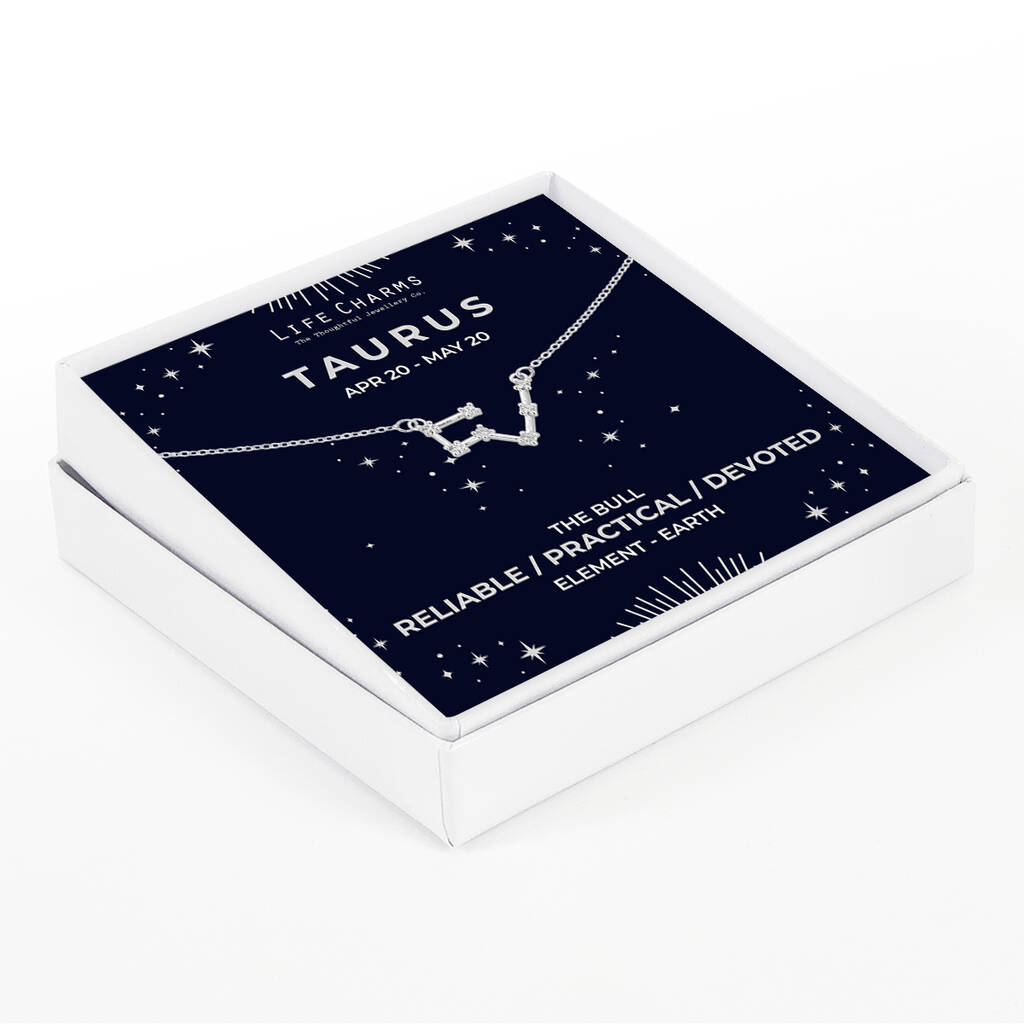 Taurus Silver Zodiac Constellation Necklace, 1 of 3