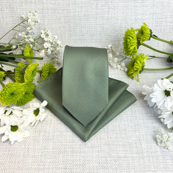 Dark Sage Textured Wedding Tie Set, 3 of 6