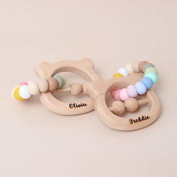 Bear Teether Personalised Silicone And Wood, 3 of 5