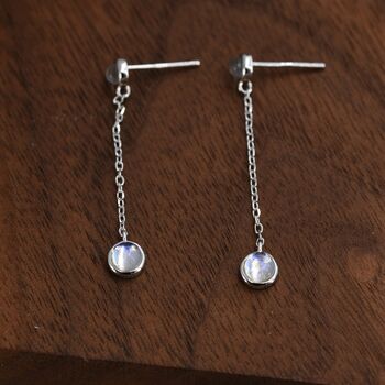 Double Moonstone Dangle Earrings In Sterling Silver, 5 of 9