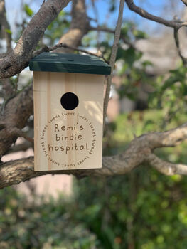 Personalised Wooden Birdie Hotel Nesting Bird Box, 2 of 2