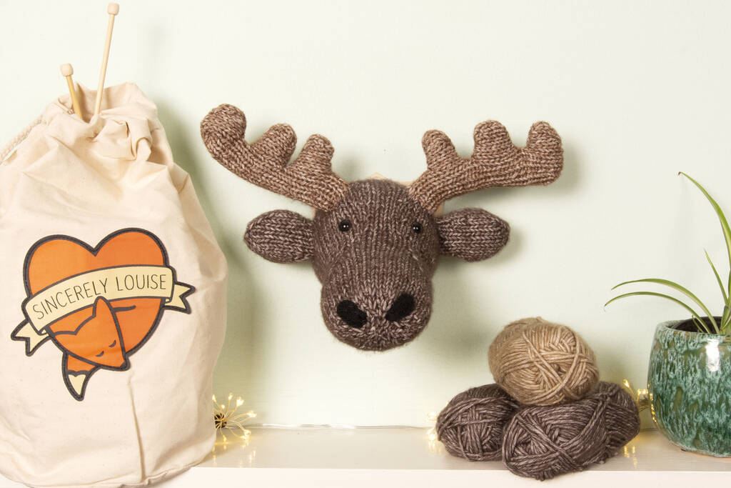Mini Moose Head Knitting Kit, 1 of 9