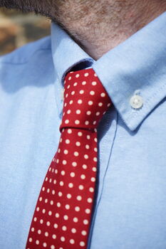 Mens Burgundy And Ivory Polkadot Slim Style Tie, 7 of 10