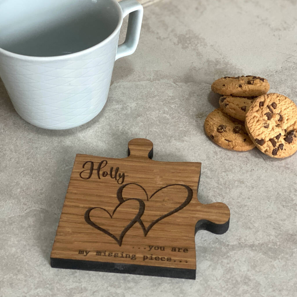 Personalised Single Coaster Oak Veneer Jigsaw Design Gift, 1 of 3