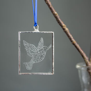 Dove Engraved Glass Christmas Tree Decoration, 4 of 7