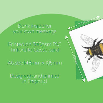 Hand Drawn Bumblebee Illustrated Blank Greeting Card, 7 of 10