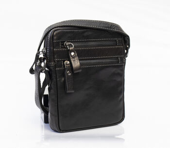 Men's Small Black Leather Flight Travel Bag, 4 of 8