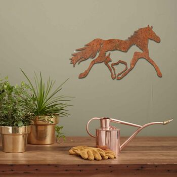 Rusted Metal Galloping Horses Stables Decor Art, 10 of 11