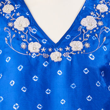 Blue Luxury Silk Embroidered Hand Dyed Dress, 4 of 5