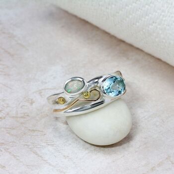 Blue Topaz And Opal Gemstone Ring, 3 of 7