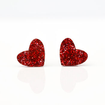 Laser Cut Rainbow Glitter Love Heart Earrings Studs, 9 of 12