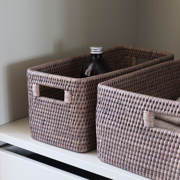 Marbury Taupe Narrow Rectangle Rattan Storage Basket, 4 of 4