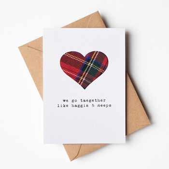 We Go Taegether Scottish Love Card With Real Tartan, 3 of 6