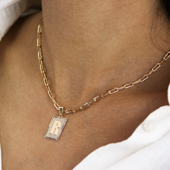 Rectangle Initial Pendant Chunky Chain Necklace, 2 of 10