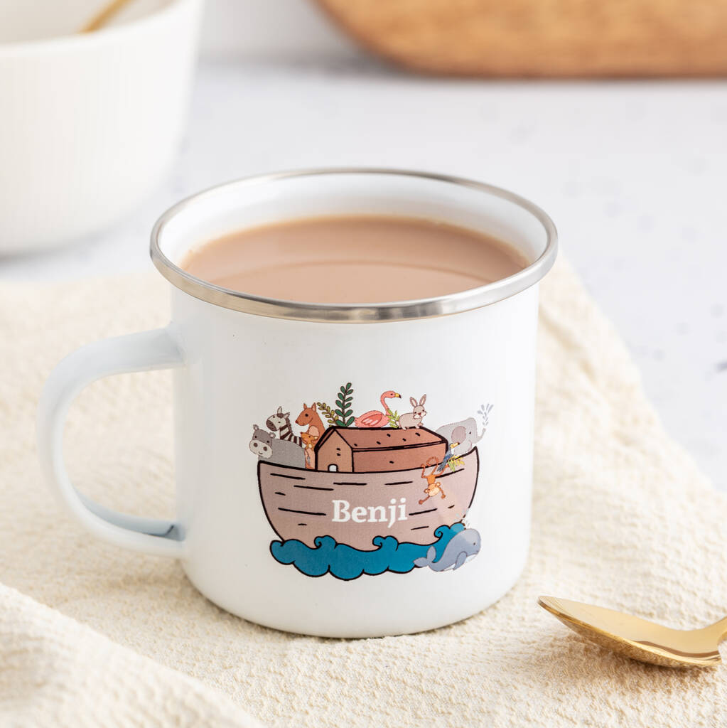 Personalised Children's Noah's Ark Themed Enamel Mug, 1 of 3