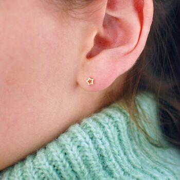 18ct Gold Vermeil Tiny Open Star Stud Earrings, 3 of 4