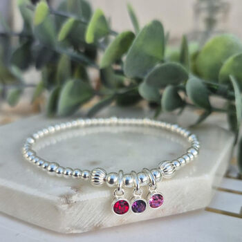 Sterling Silver 925 Family Childrens Birthstones Stretch Bead Bracelet, 3 of 7
