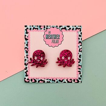 Octopus Glitter Studs, 3 of 4