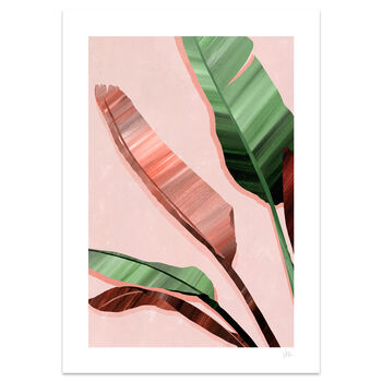 Pink And Green Banana Leaf Art Print, 4 of 8