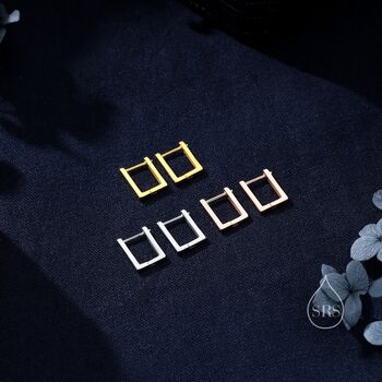 Rectangle Hoop Earrings In Sterling Silver, 2 of 11