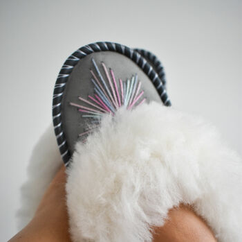 Peacock Pink Sheepskin Moccasins Slippers, 2 of 6