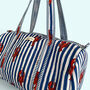 Lobster Print Weekend Duffle Bag In Blue And White Stripe, thumbnail 3 of 3