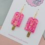 Pink Ice Lolly Glitter Statement Earrings / Summer Treat Jewellery Pink Popsicle Statement / 90s Summer Aesthetic Playful Kitsch Accessory, thumbnail 4 of 5