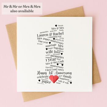 Personalised 1st Wedding Anniversary Card With Paper Heart, 4 of 8