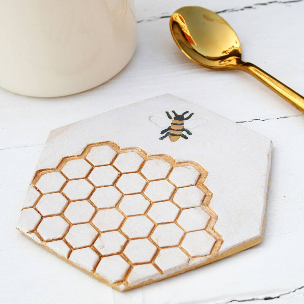 Hexagonal Ceramic Bee Coaster, 1 of 9