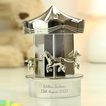 Personalised Silver Plated Carousel Money Box, 2 of 4