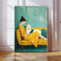 Female Reading Dog Portrait Art Print, thumbnail 1 of 4