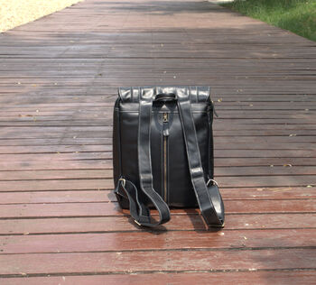 Black Genuine Leather Backpack With Straps Detail, 5 of 5