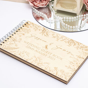 Botanical Wooden Engraved Wedding Guest Book, 2 of 5