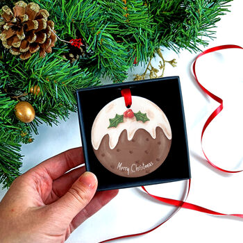 Christmas Pudding Ceramic Tree Decoration, 5 of 5