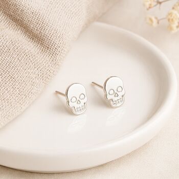 Sterling Silver Skull Stud Earrings – 8mm, 2 of 5