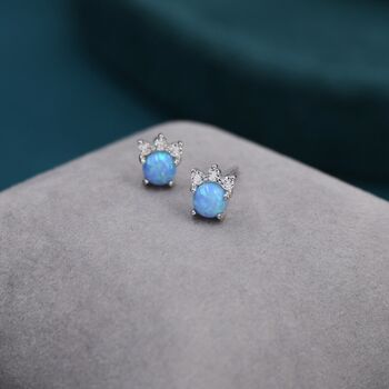 Tiny Blue Opal With Cz Stud Earrings In Sterling Silver, 4 of 10